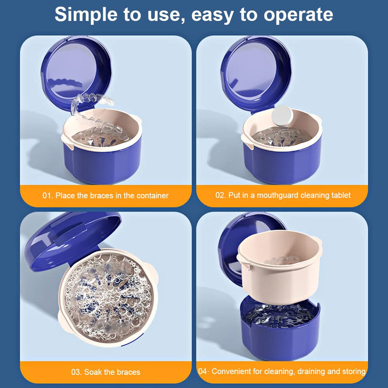 [Australia] - GmeDhc Braces Box with Strainer, Portable Denture Box Cover, Invisible Braces Storage Box, Double Layer Hollow Drain, for Orthodontic Bracket, Cleaning Box (Blue) Double Layer Blue 