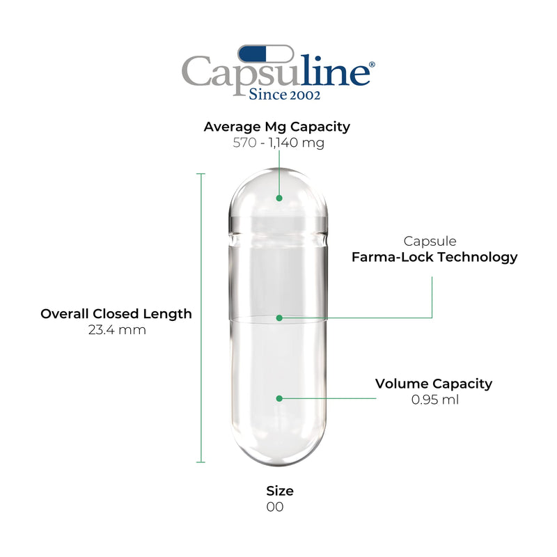 Capsuline Size 0 and Size 00 Gelatin Empty Capsules, 1000 Count Bundle, Empty Gel Pill Capsules, DIY Pure Bovine Pill Capsule Filling, Empty Caps, Kosher, Gluten Free and Non-GMO Certified, Clear
