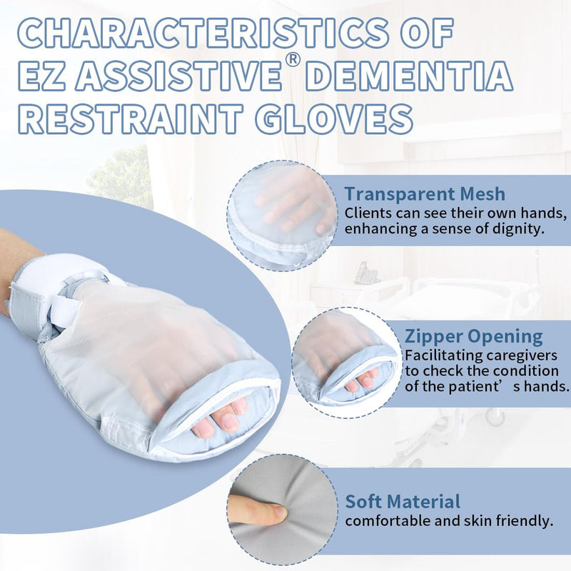 [Australia] - Dementia Restraint Gloves-2Pcs,Anti Scratch Gloves to Prevent Scratching Harm,Bed Restraints Control Mitts for Dementia Patients/Elderly/Alzheimer's 