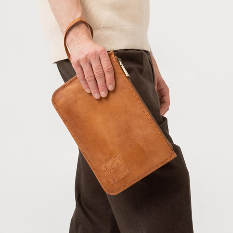 BERLINER BAGS Vintage Genuine Leather Padfolio For Men Theo XL - Brown | Leather Folder Portfolio, Compact Document Sleeve, Fits Slim Documents & Essentials Brown XL