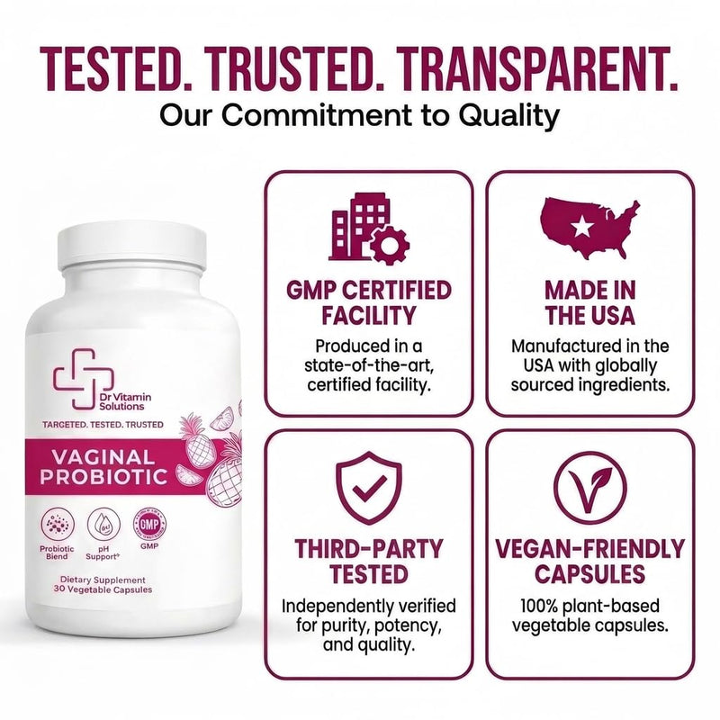 Vaginal Probiotics for Women pH Balance, 7 Billion CFU Lactobacillus | Odor and Flora Support, Prebiotics with Cranberry and Pineapple, 30 Capsules, 1 Month Supply, Made in USA, Third-Party Tested