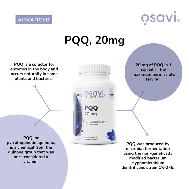 Osavi PQQ 20 mg – 60 Vegan Capsules | Microbially Fermented Pyrroloquinoline Quinone for Cellular Health Support