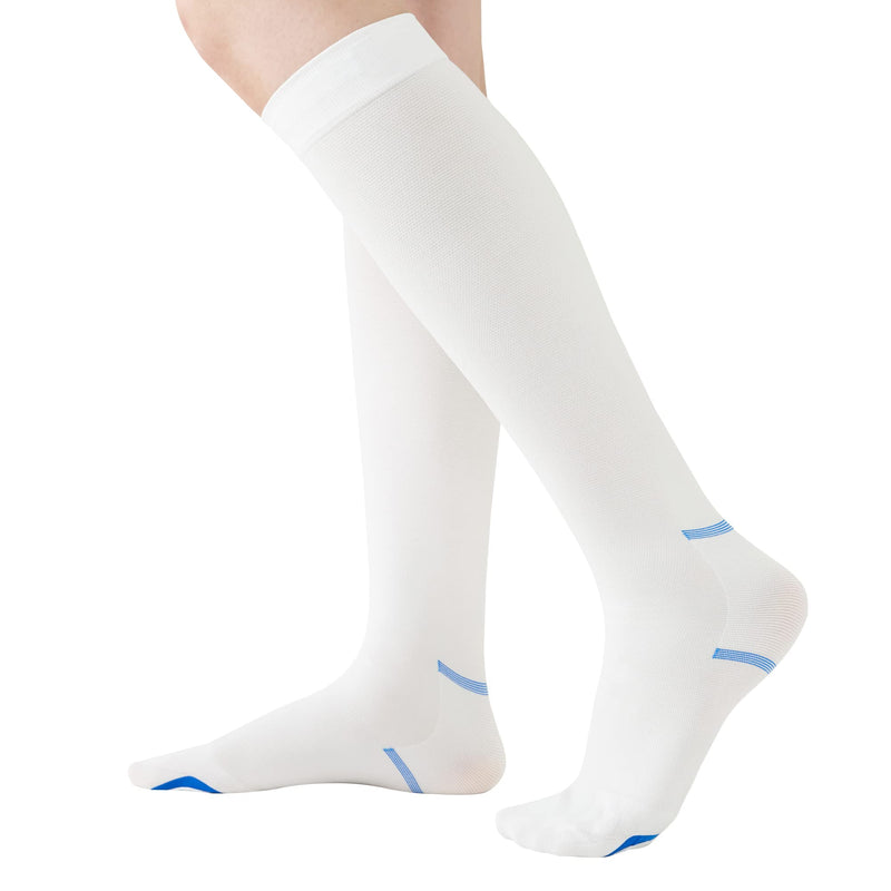 Anti Embolism Compression Stockings for Women and Men Ted Hose Socks 15-20 mmhg Moderate Level With Inspect Toe Hole Medium White