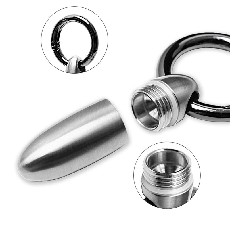 Mini Titanium Pill Holder Keychain, Waterproof EDC Pill Container Organizer for Travel, Pocket, Purse - Silver Bullet-Shaped Metal Medicine Case for Medicine & Vitamins - A 1PC