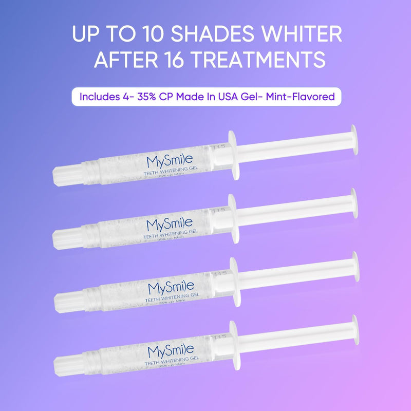 MySmile Teeth Whitening Kit for Sensitive Teeth, 30+ Treatments Whitener | 4*3ml 35% Carbamide Peroxide Whitening Gel+4ml Remineralization Pen & 28LED Whitening Tray Light, Remove Years of Stains 16 Fl Oz (Pack of 1)