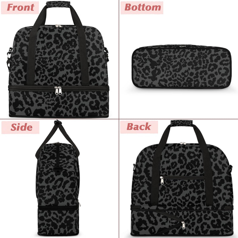 Black Leopard Cheetah Travel Duffel Bag Tote Carry On Luggage Sports Gym Bag With Shoe Compartment For Woman Man Overnight Weekend Yoga Workout Training Handbag,A-1 A-Black Leopard Cheetah
