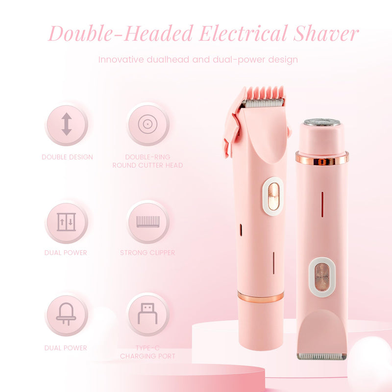 [Australia] - 2 in 1 Bikini Trimmer for Women + Makeup Bag,Dual Head Shaver for Women for Private Area Sensitive Skin,Bikini Shaver,Electric Razor for Private Area,Women's Electric Razor for Pubic Hair 