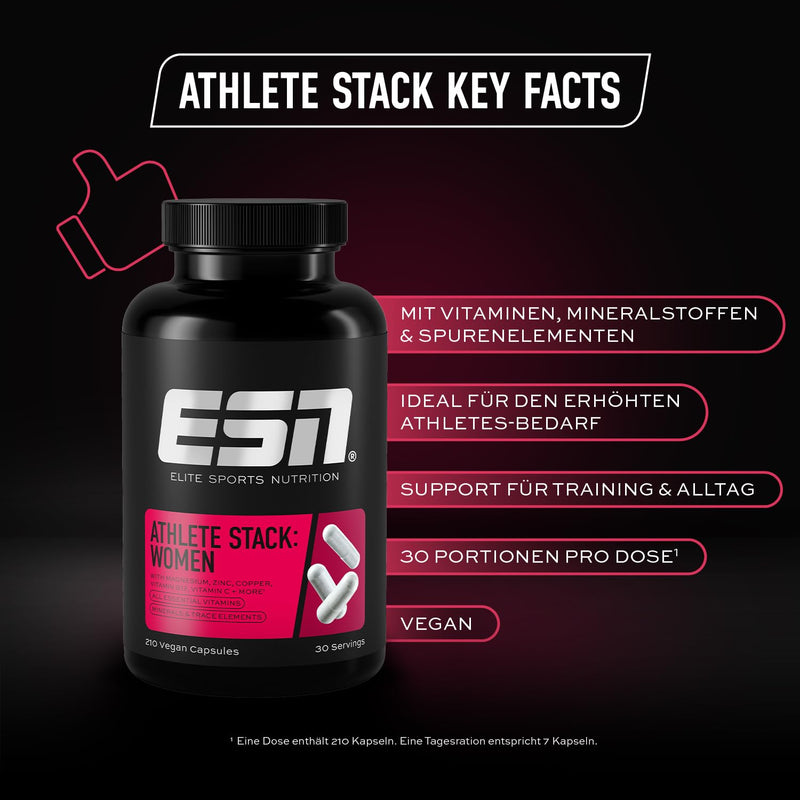 [Australia] - ESN Athlete Stack Women, 210 capsules, all essential vitamins and minerals, vegan, tested quality - Made in Germany 210 pieces (pack of 1) 