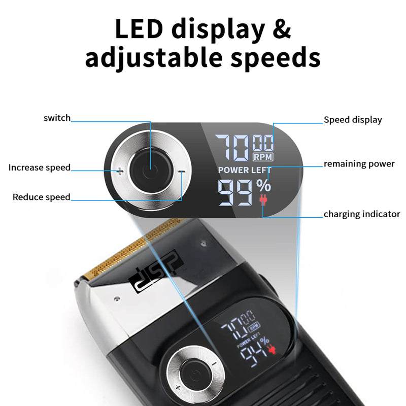 [Australia] - DSP® Electric Razor for Men Bald Shavers for Men 2 in 1 Double Shaver for Men with 2 Foil Head Rechargeable Barber Shaver with Precision Trimmer 3-Speed Shaver with LED Digital Display (Black) Shaver with LED Display 
