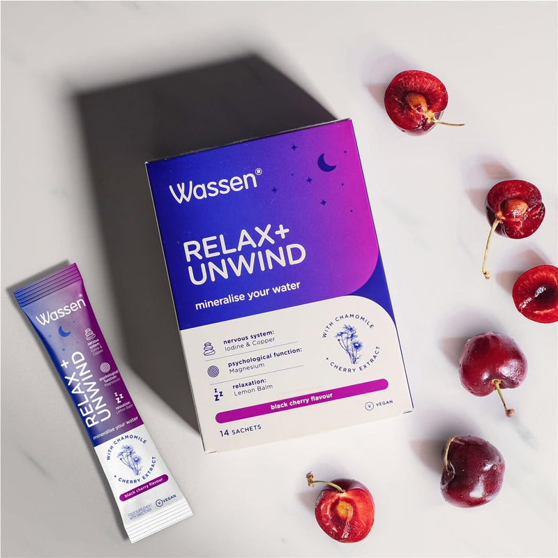 Wassen Relax & Unwind Magnesium Sachets - 14 Sachets | Lemon Balm Supplement to Help Relaxation | Vitamin Powder for Water | Magnesium to Help Psychological Function
