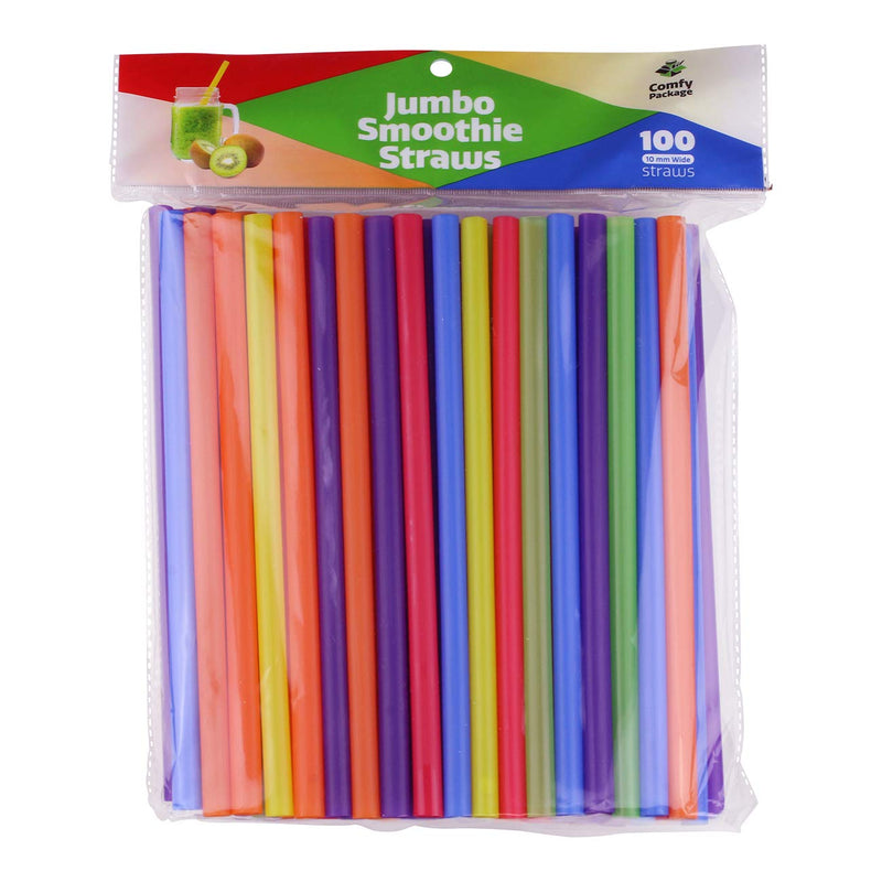 [Australia] - Comfy Package, [100 Count] Jumbo Plastic Smoothie Straws - 8.5" High - Assorted Colors 10 mm - 100 Count 
