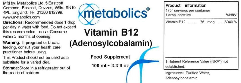 Vitamin B12 Liquid | Pure Adenosylcobalamin Supplement | for Normal Brain Function | Made in The UK