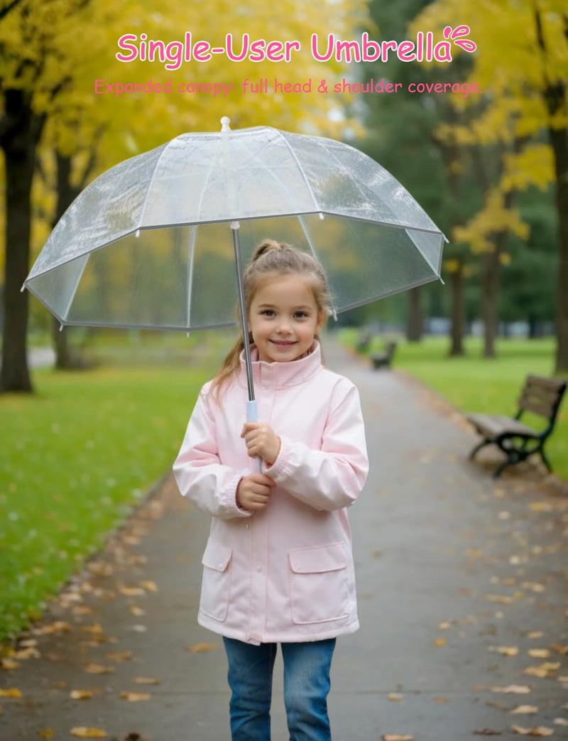 Kids Clear Umbrella-Thick POE Transparent Canopy, J-Handle, Jellyfish/Apollo Design, Large 78cm, Cute Rain Umbrella for Toddlers & Children 2pcs Clear
