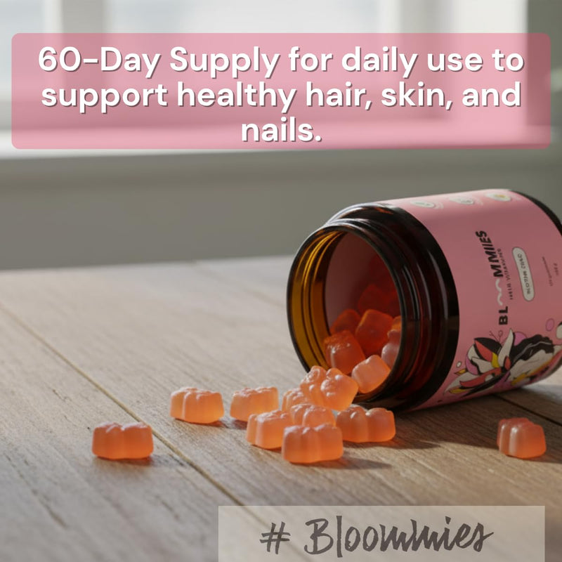 Biotin Gummies 5000 mcg for Hair Growth – Hair Skin Nails Vitamins with Zinc, Vitamin B6, B12, A, D2 & Folic Acid – Tasty Beauty Gummy Bears 60 Count (2 Month Supply) by Bloommies