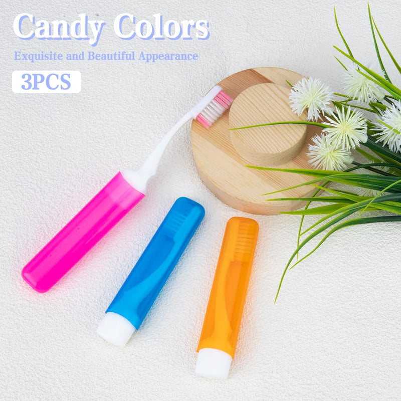 [Australia] - Travel Toothbrush Set - 3PCS Mini Soft Portable Toothbrushes With Covers, Small Folding Individually Wrapped for Camping and Home Styleb Pink+orange+blue 3 Pcs 