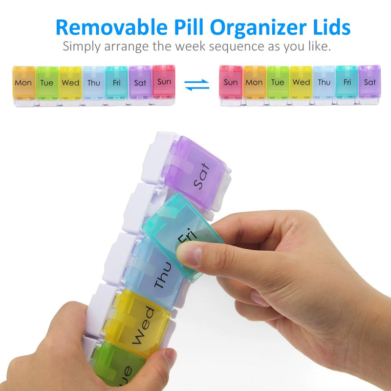 GOGOODA 2 Pack Weekly Pill Organizer Arthritis Friendly 7 Day Pill Holder | Travel Vitamin Container Organizer with Popup Open Design and Ample Space to Hold Vitamins, Fish Oil and Medication 2 Pcs