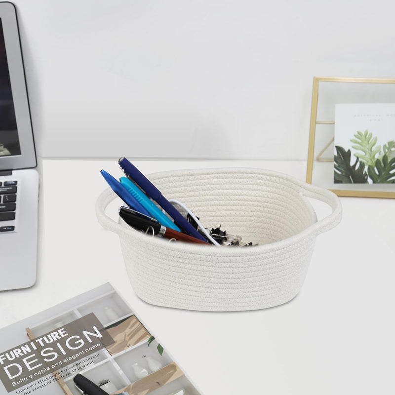 [Australia] - ABenkle Small Storage Basket, Mini Baby Basket, Cute Tiny Cotton Rope Woven Easter Basket,Shelf Basket, Boho Decorative Toy Dog Cat Basket for Nursery, Kids Room, Spa, Empty Gift Basket - XS, White 