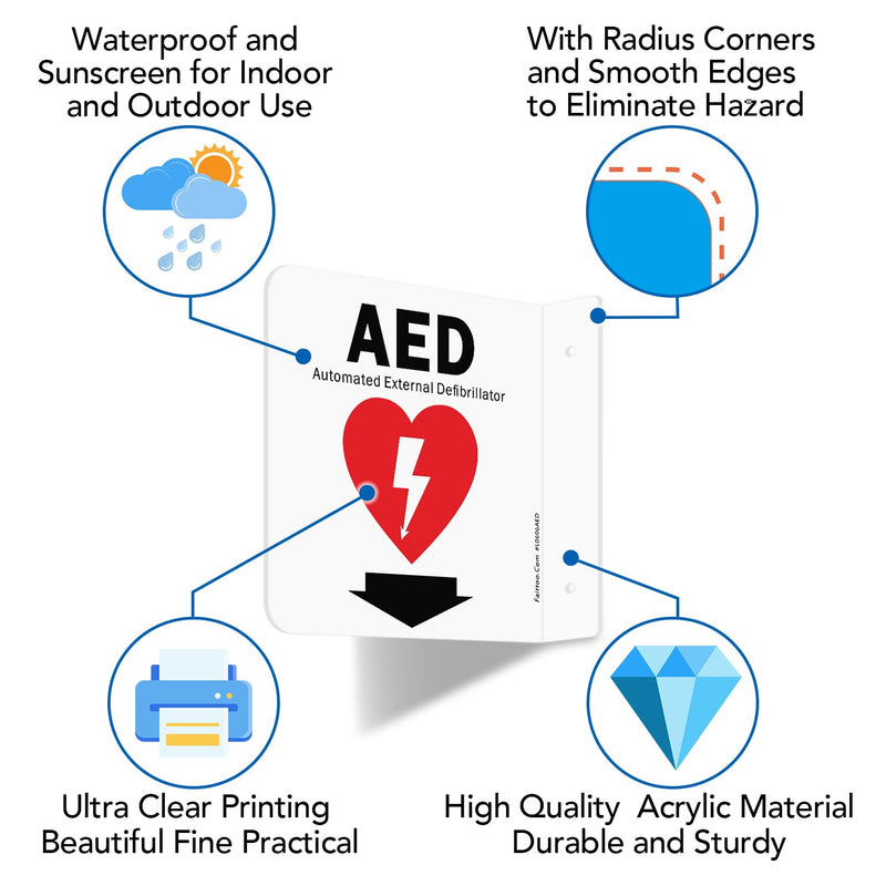 [Australia] - Faittoo AED Sign, AED Automated External Defibrillator with Down Arrow Sign, 6x6 Inches 90D Projection - Acrylic, 2 Pre-Drilled Holes, Includes Matching Screws, Use for Home Office/Business, 2 Pack 