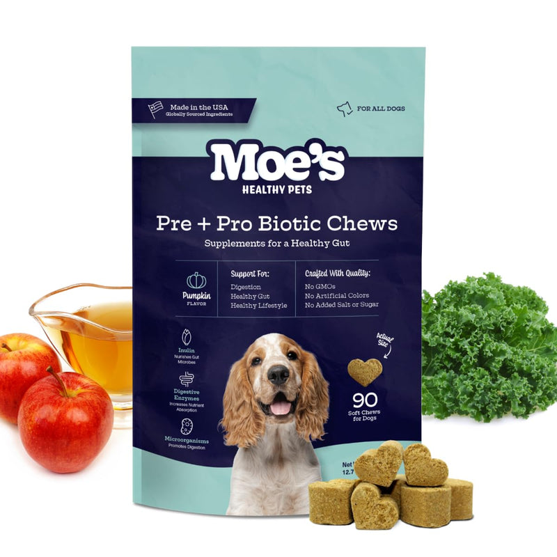 Moe's Healthy Pets Prebiotic and Probiotic for Dogs - Dog Probiotics for Digestive Health and Vitality - Probiotic Chews for Dogs with Pumpkin Flavor - Fiber Supplement for Gut Health for Dogs - PawsPlanet Australia
