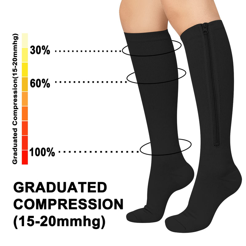 [Australia] - Athbavib 2 Pairs Zipper Compression Socks, 15-20 mmHg Closed Toe Compression Stocking with Zipper for Women and Men Large-X-Large Multicolor 