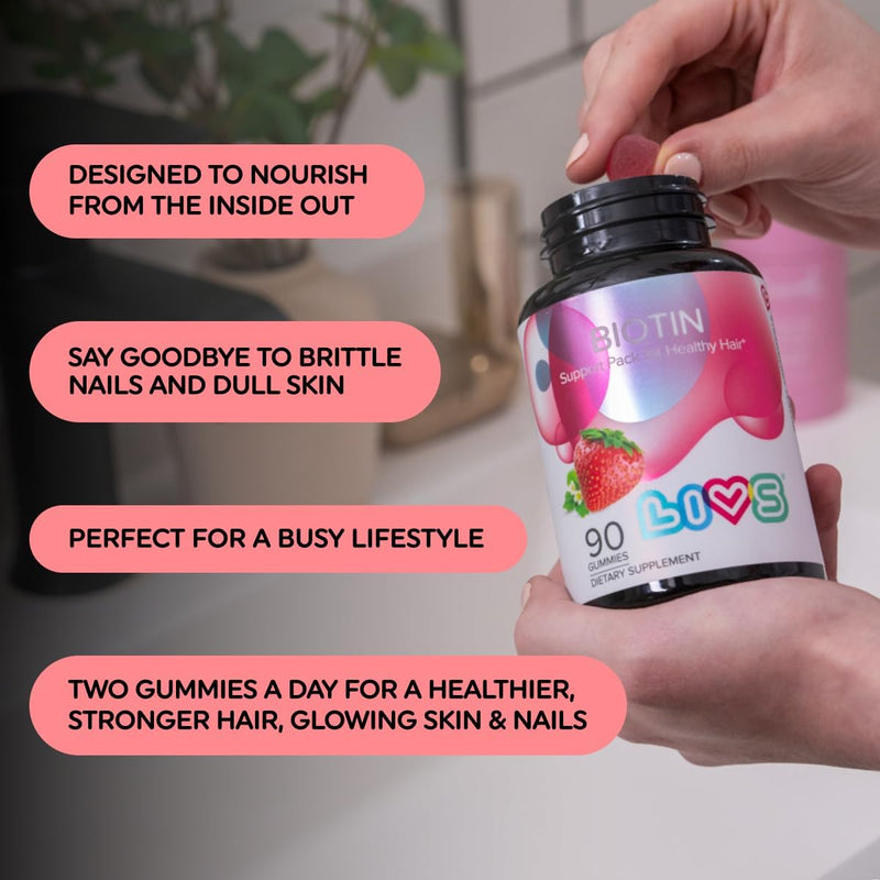 LIVS Biotin Gummies 10000mcg – Supports Healthy Hair, Skin & Nails | Vitamin B7 Supplement for Women & Men | Natural Grape Flavor | Vegan, Gluten Free & Non-GMO | 90 Count with 45 Servings Pack of 1