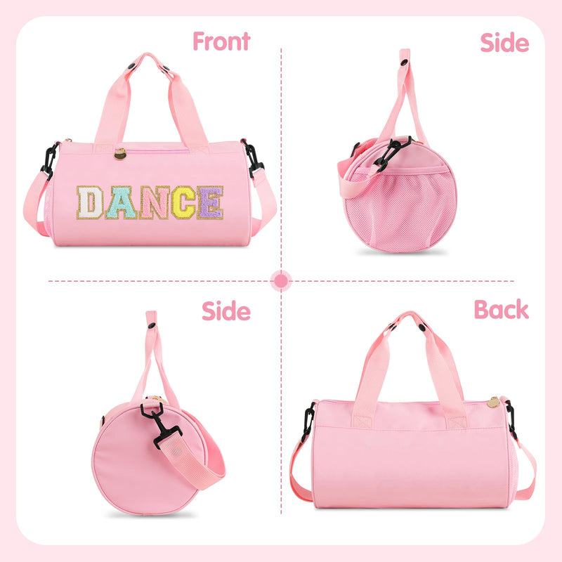 Personalized Dance Duffel Bags for Girls 6-9, Cute Colorful Chenille Letter Dance Ballet Workout Bag Gifts for Teen Girls, Waterproof Toddler Travel Weekender Duffel Bag with Adjustable Straps(Pink) Pink Medium