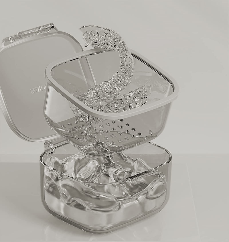 [Australia] - Retainer Case, Retainer Cleaner Case, Unique Denture Bath with Drain Tray, Suitable for Dentures, Denture Bridges, Partial Dentures, Traditional Braces, Etc. (Black) 