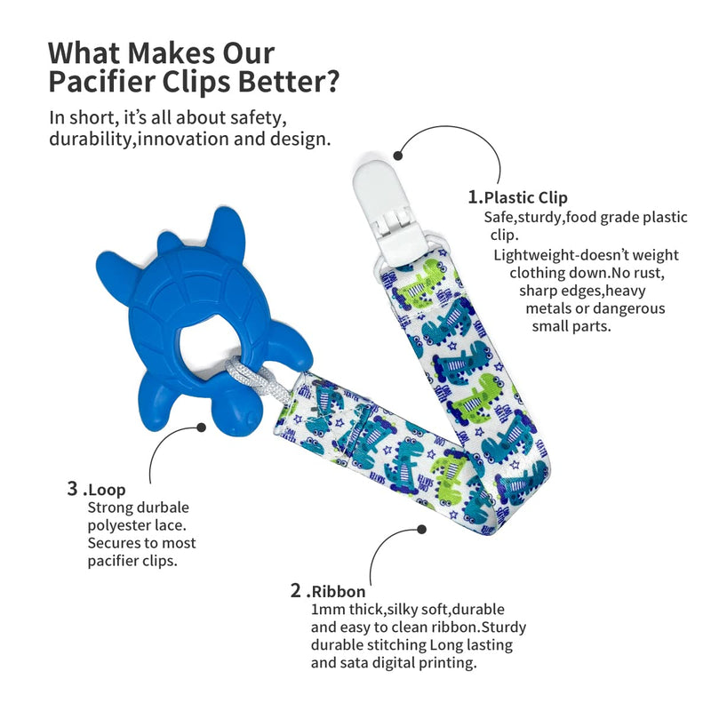 [Australia] - PandaEar Baby Pacifier Clips, 6 Pack Universal Holder Leash for Boys and Girls, Teething Toys Teethers 