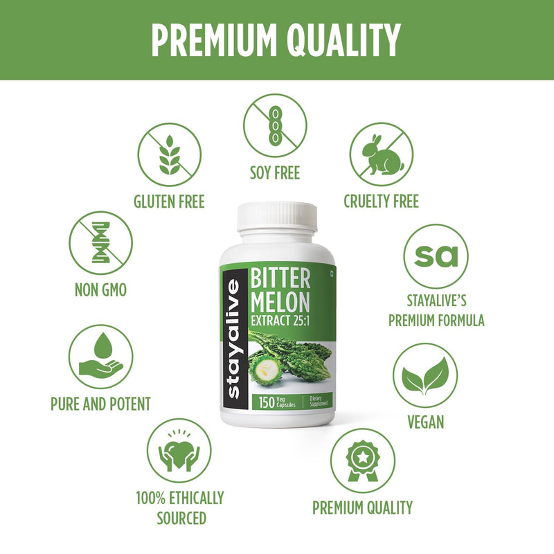 [Australia] - STAY ALIVE Extra Strength Bitter Melon Capsules, 10% Bitter Principles, 150 Pills, 25X Concentrated Powder, 5 Month Supply, Non-GMO & Gluten Free Momordica Charantia Supplement 