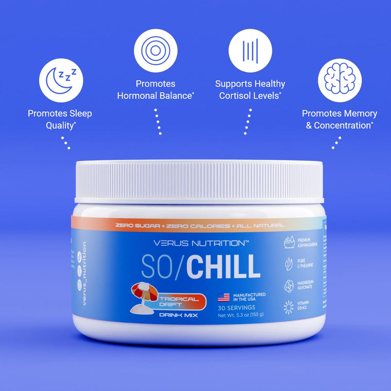 SoChill Powdered Drink Mix – Tropical Drift |No Sugar| Relaxation & Mood Support Supplement - L-Theanine, Premium Ashwagandha, Magnesium Glycinate, Vitamins D & K (Tropical)