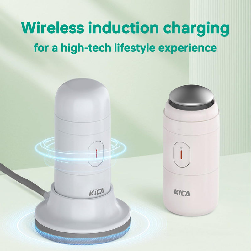 KiCA Facial Cleansing Brush with Dual Silicone Heads - Waterproof Electric Wash Device, Wireless Charging & Travel-Friendly for Deep Cleaning (Pale Pink)