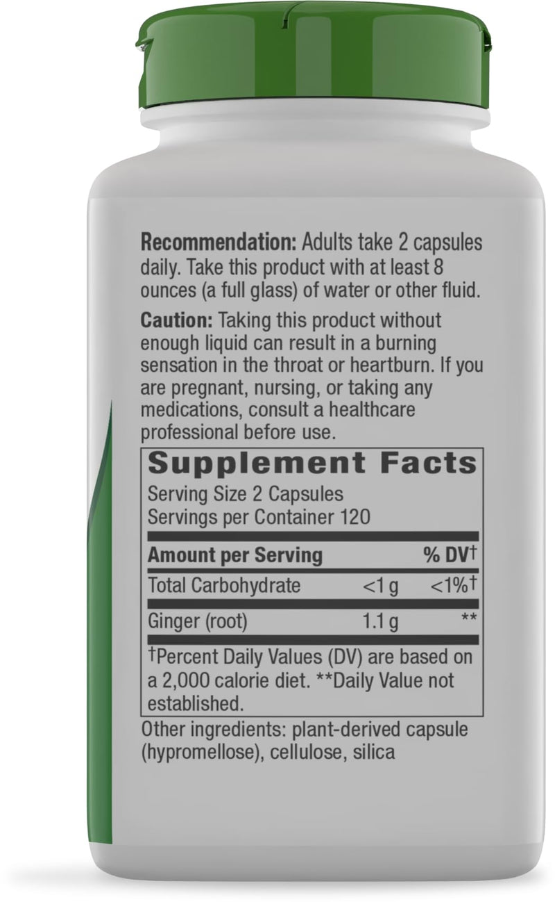 Nature's Way Ginger Root Capsules,1,100 mg per Serving, Vegan, 240 ct | Non-GMO Project Verified Ginger Supplement for Digestive Comfort and Motion-related Nausea Support*, 240 Capsules 240 Count (Pack of 1)