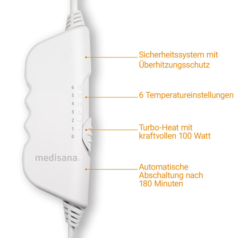 [Australia] - medisana HU 662 heated underblanket, 150 x 80 cm, automatic switch-off, overheating protection, 6 temperature levels, washable, mattress heater suitable for all standard mattresses, 6 temperature levels 