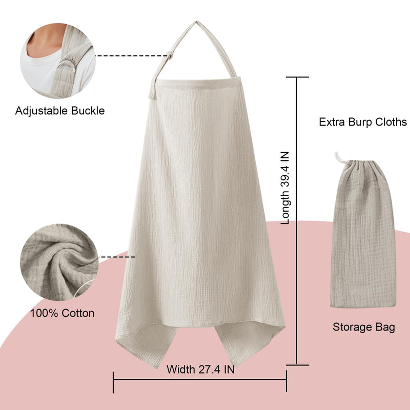 [Australia] - Muslin Nursing Cover for Breastfeeding, Breathable 100% Cotton Privacy Nursing Covers with Rigid Hoop for Mother Nursing Apron, Include Burp Cloths, Soft Arch Neckline Nursing Apron (Gray) Gray 
