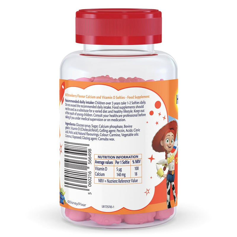Haliborange Disney Pixar Toy Story Calcium et Vitamin D Softies for Kids 3+, 60 Strawberry Gummies – Supports Bone et Teeth Health – Character-Shaped Chewable