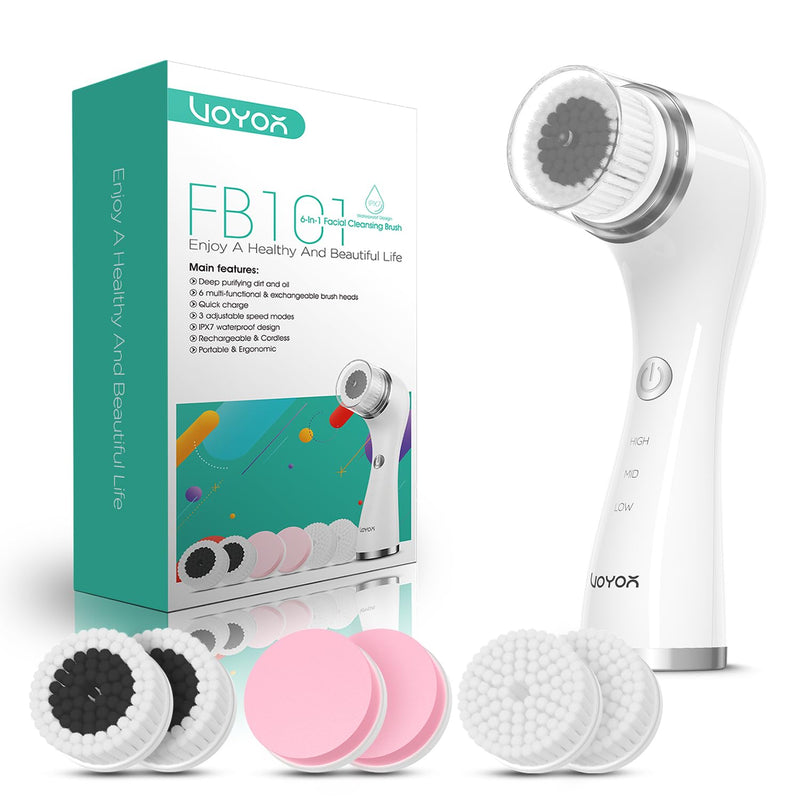 VOYOR Facial Cleansing Brush Electric for Deep Skin Cleansing Face Scrubber Rechargeable for Exfoliating and Removing Blackhead Spin Face Brush for Massaging, Remove Makeup Facial Brush FB101