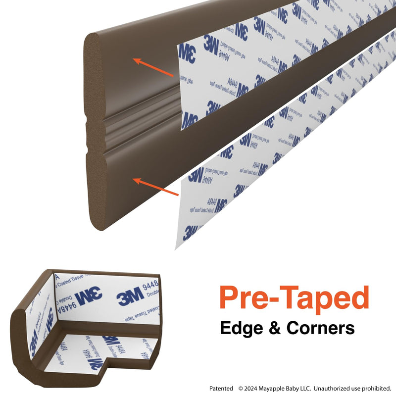 [Australia] - Roving Cove PreFit (Broad) Fireplace Edge Corner Protector (Extra Wide 9ft Edge 2 Corners), Baby Proofing Bumper Guards, Coffee Brown, Pre-Taped, for Straight Surfaces - New & Improved Broad 9ft Edge 2 Corners 