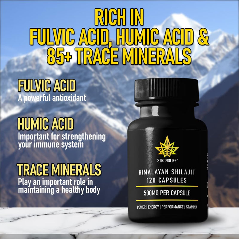 Shilajit Resin Capsules 120 Total 1000mg per Serving 100% Vegan & Pure Organic Himalayan Shilajit Fulvic Acid 60% & 85+ Trace Minerals Like Shilajit Resin