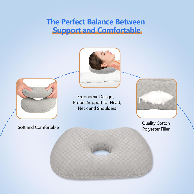 [Australia] - Ear Piercing Pillow with an Hole for CNH and Ear Pain Inflammation Pressure Sores for Side Sleepers, Cotton and Polyester Side Sleeper Pillow, Washable and Adjustable Ear Guard Pillow, Gray 17.3"x12.6"x2" 
