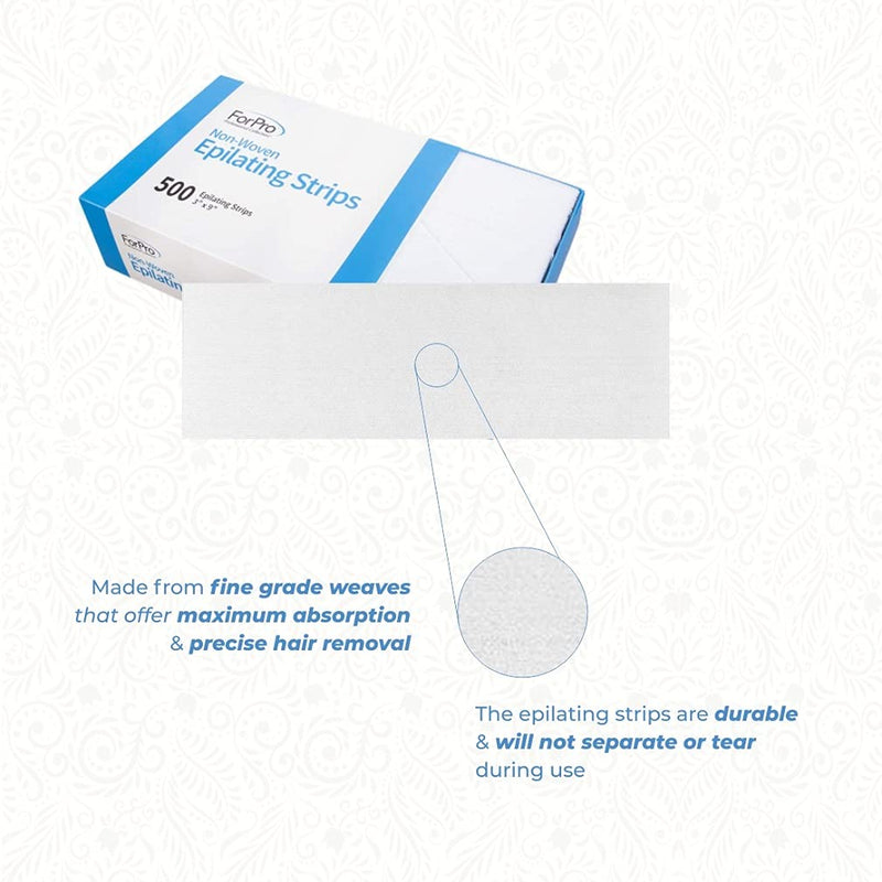 [Australia] - ForPro Professional Collection Non-Woven Epilating Strips, White, Tear-Resistant, Pre-Cut Strips For Hair Removal, 3" W x 9" L, 500-Count 500 Count (Pack of 1) 