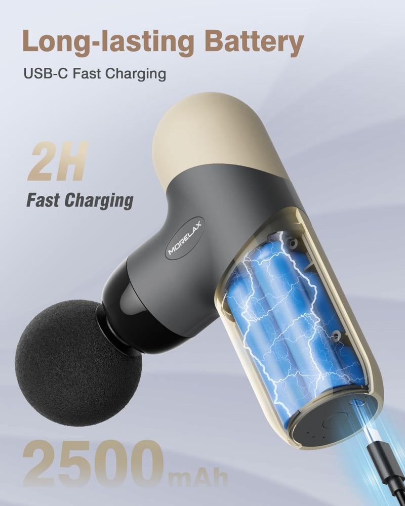 [Australia] - Morelax Mini Massage Gun Portable Deep Tissue Muscle Percussion Massager, Electric Handheld Sport Massager with 6 Massage Heads 4 Speed, Best Gift (Almond) Almond 