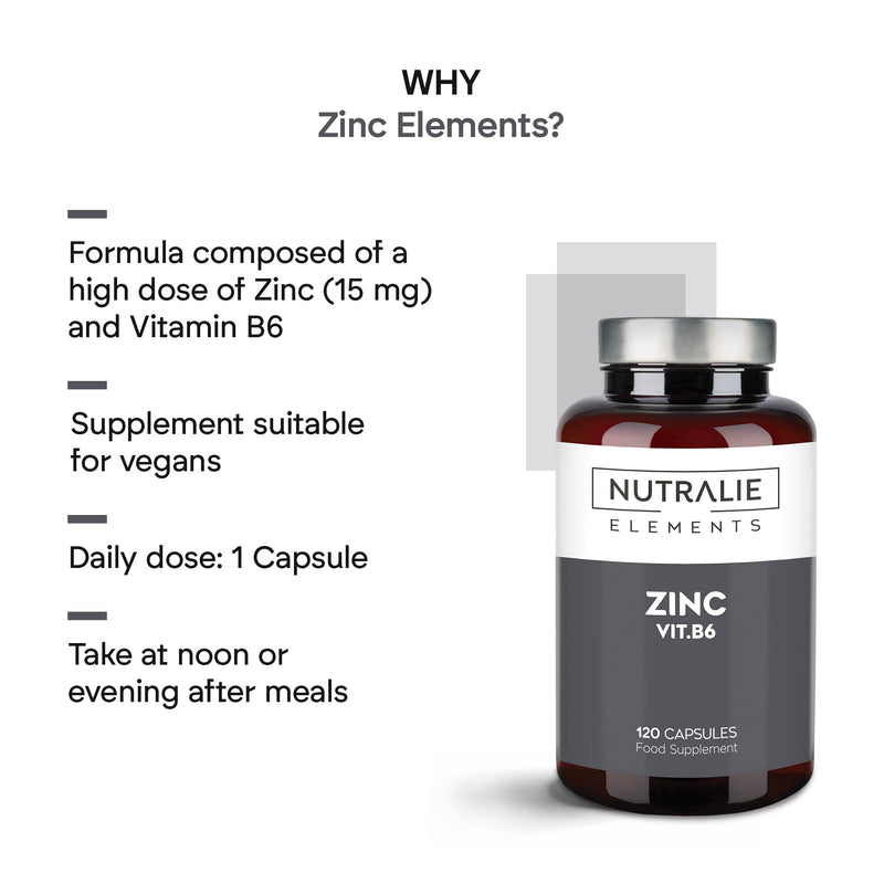 Zinc Supplements with Zinc Citrate and Vitamin B6 for Women and Men - 120 Vegan Capsules Nutralie
