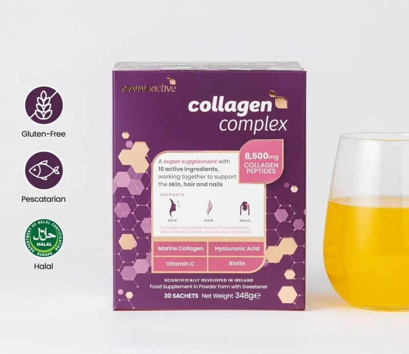 Revive Active Collagen Complex, 8,500mg Marine Collagen with Hyaluronic Acid, 5 Vitamins & 3 Minerals to Support Skin, Hair and Nails, 1 Daily Sachet, 30 Day Supply