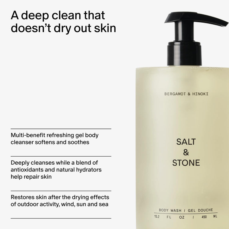 [Australia] - Salt & Stone Body Wash with Antioxidants for Deep Moisture | For Women & Men, Sulfate, Paraben, & Dye Free, Leaving Skin Soft and Hydrated | Bergamot & Hinoki 15.2 fl oz Bergamot & Hinoki - 15.2 fl oz 