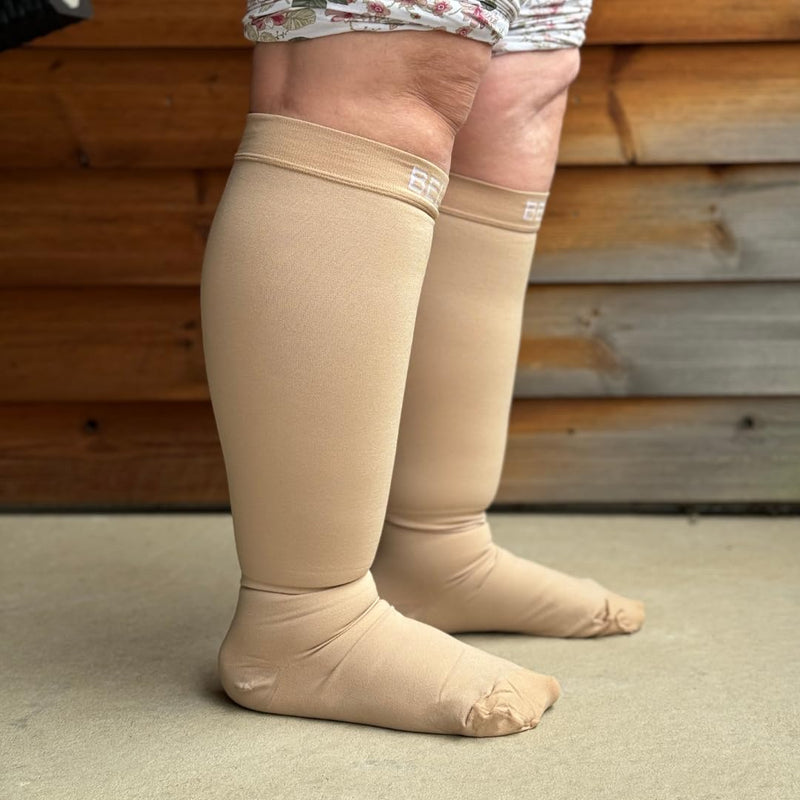 [Australia] - Beltwell® - The Lymphedema Plus-Size Anti-Slip Compression Socks For Big Swollen Legs That Are Easy To Put On [23-32mmHg] (2 pairs) 8XL - TALL Beige 
