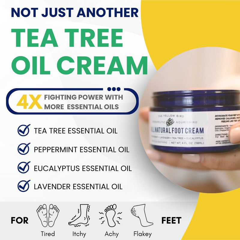 All Natural Foot Cream for Cracked Heels & Dry Feet – USA Made Organic Foot Balm for Callus Softening – Hydrating Foot Care Moisturizer with Peppermint, Tea Tree, Lavender & Eucalyptus 4 Fl Oz (Pack of 1)