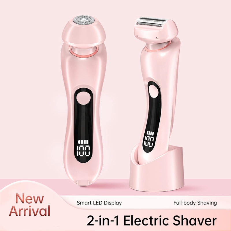 2 in 1 Women Electric Shaver, Dual Head Bikini Trimmer for Women, Rechargeable Ladies Electric Razor for Bikini Underarm Leg Arm Body Face Private Area, Wet and Dry Use Body Hair Trimmer