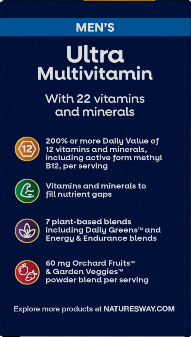 Nature's Way Alive! Men’s Daily Ultra Potency Multivitamin Tablets, 60 ct | Complete High Potency Men’s Daily Vitamin Promotes Heart & Muscle Function*, B-Vitamins, Zinc and Antioxidants 60 Count (Pack of 1)