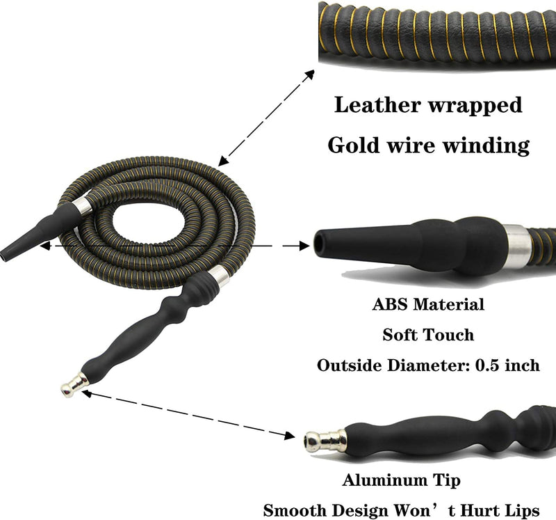 [Australia] - Hookah Hose Shisha Hose Washable Soft Touch Rubber Handle Alloy Tip Leather Wrapped 60'' Shisha Hookah Hose Perfect Fit Hookah Set (Black) Black 