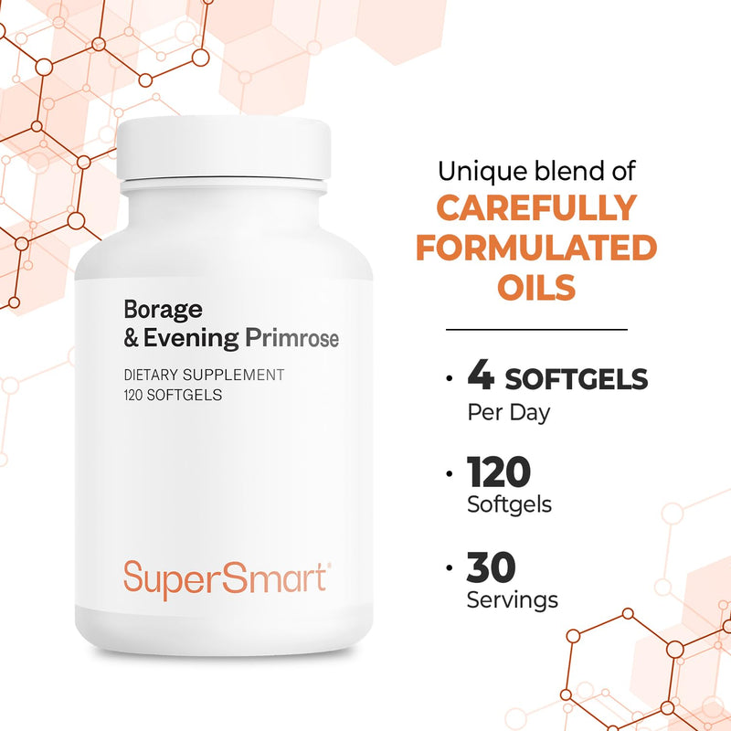 [Australia] - Supersmart - Borage & Evening Primrose (High Potency) - GLA Oil Gamma Linolenic Acid Cold Pressed - with Vitamin E, Borage Oil & Evening Primrose Oil Supplement | Non-GMO & Gluten Free - 120 Softgels 